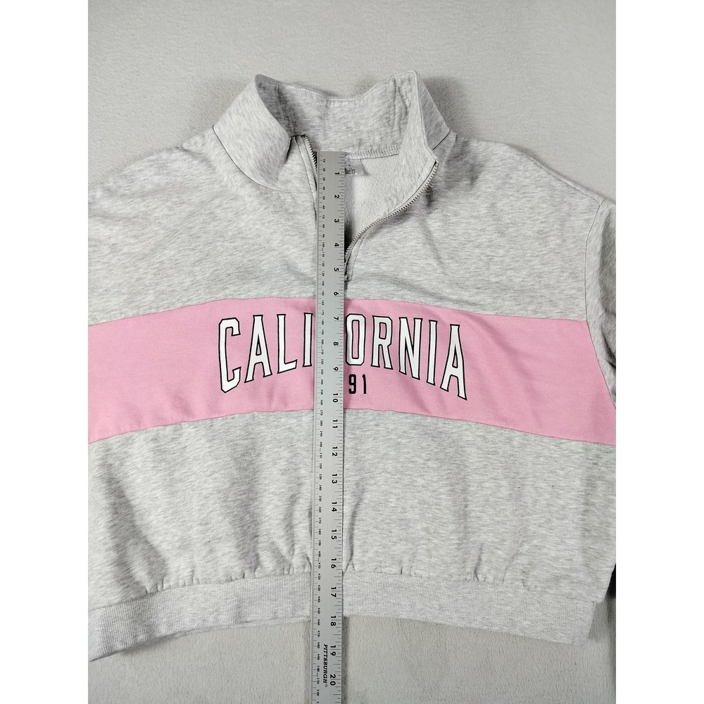 H&M Divided Sweatshirt Womens Large Gray Pink California 1991 1/4 Zip Cropped - Picture 7 of 10